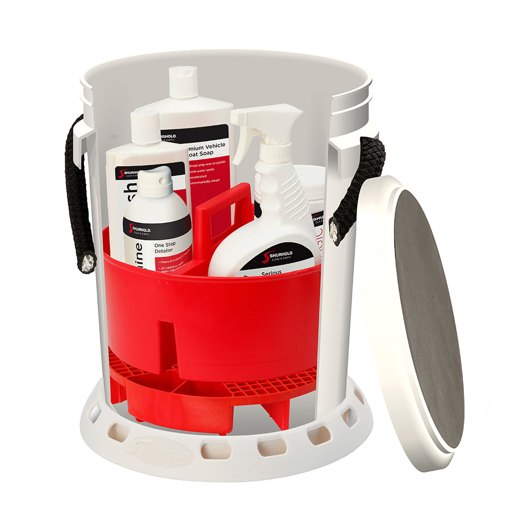 Shurhold 5 Gallon White Bucket Kit  Includes Bucket Caddy Grate Seat Buff Magic Pro Polish Brite Wash SMC  Serious Shine Main image