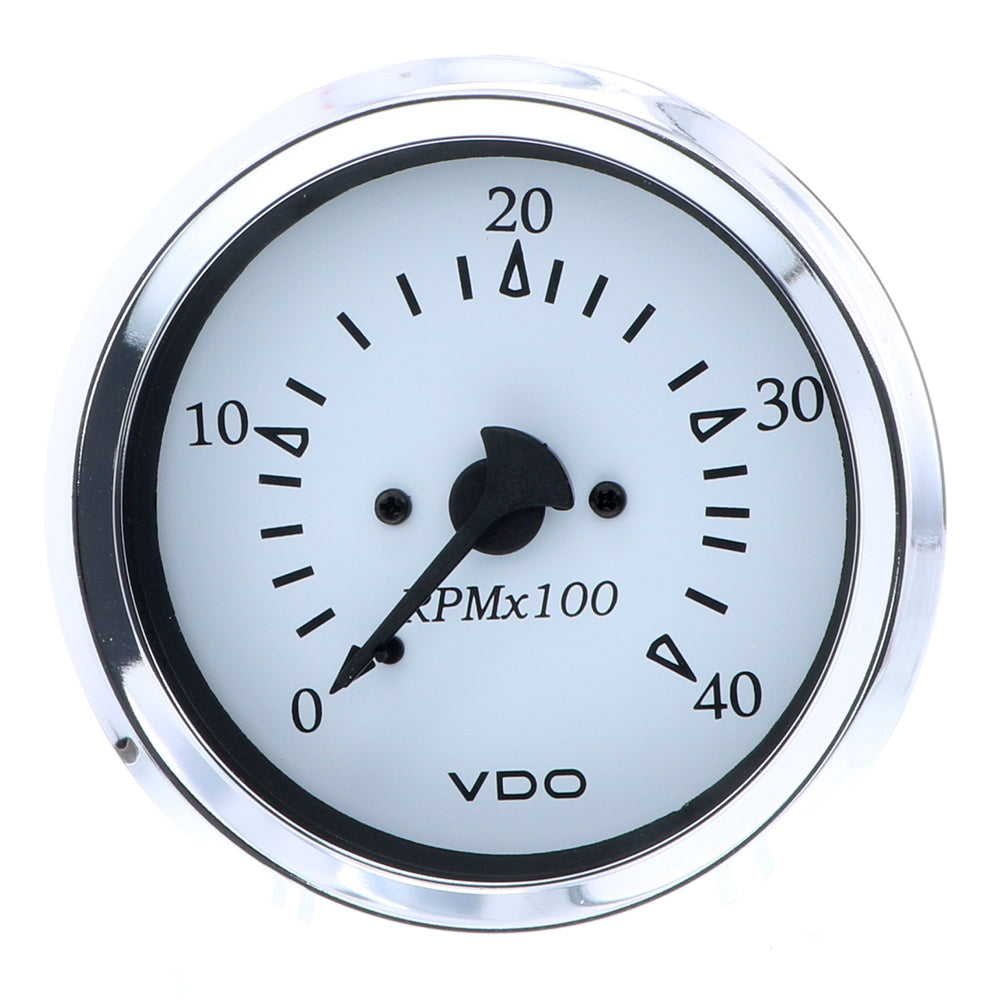 VDO Cockpit Marine 85MM 338 Diesel Tachometer  4000 RPM  White DialChrome Bezel  33315273 Main image