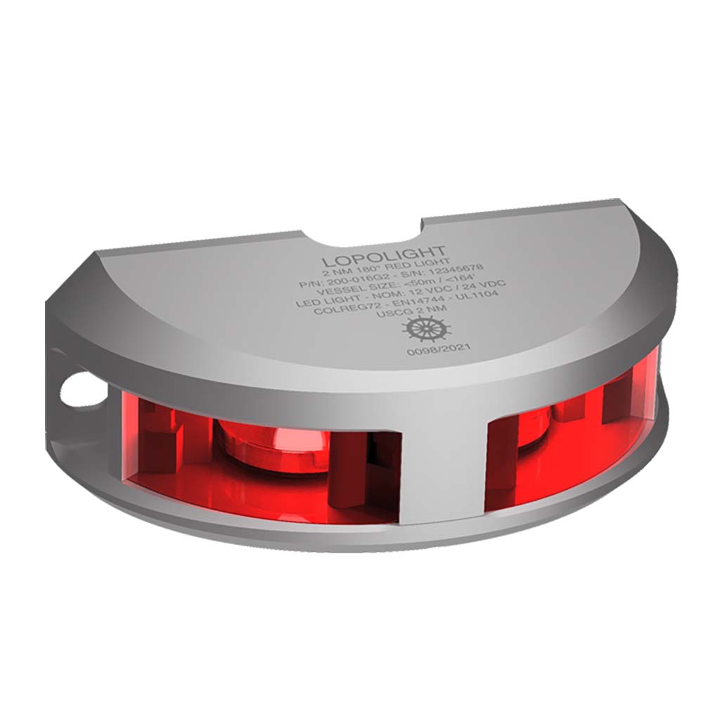Lopolight Series 200016  Navigation Light  2NM  Vertical Mount  Red  Silver Housing 200016G2 Main image