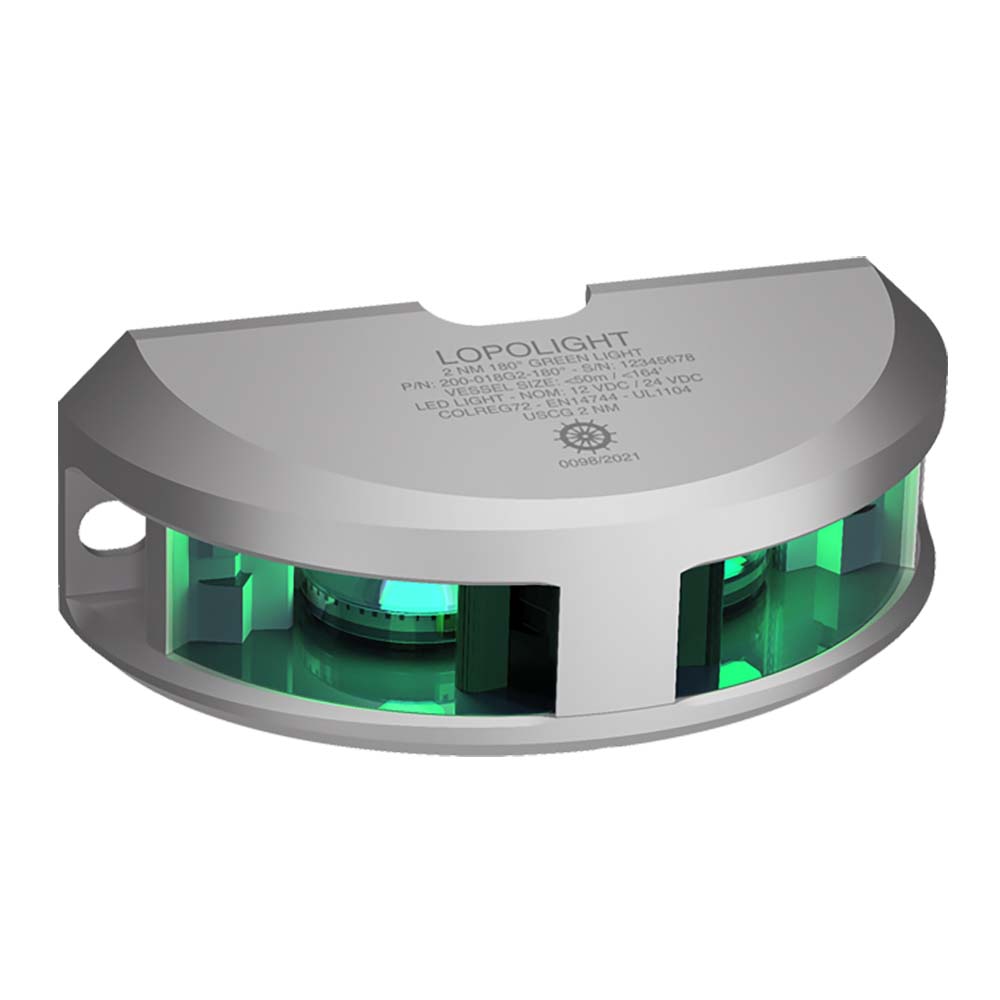 Lopolight Series 200018  Navigation Light  2NM  Vertical Mount  Green  Silver Housing 200018G2 Main image