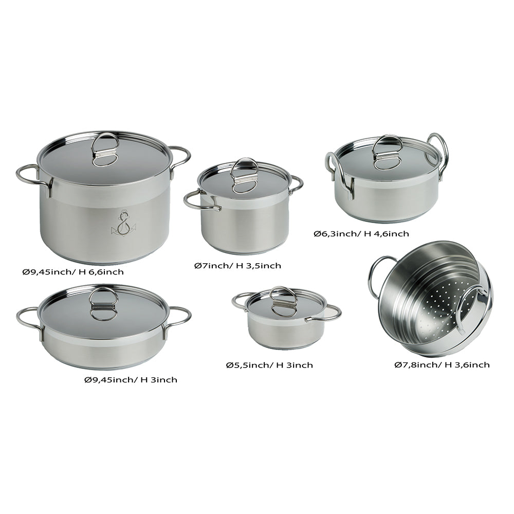 Marine Business Kitchen Cookware Pan Set SelfContaining  Stainless Steel  Set of 8 20001 Main image