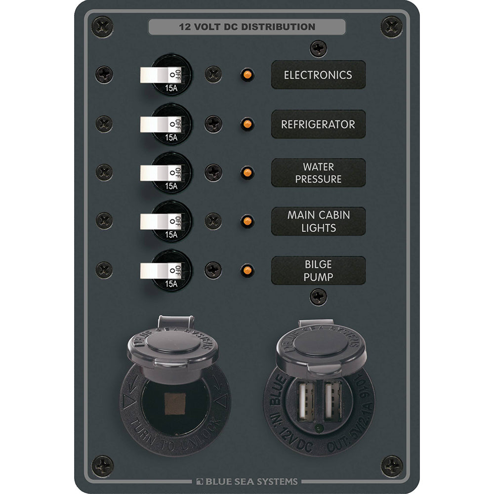 Blue Sea 8120  5 Position 12V Panel wDual USB  12V Socket 8120 Main image