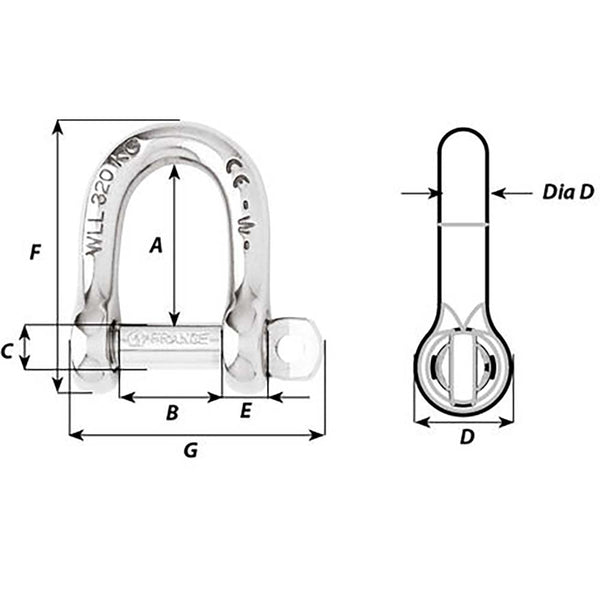 Wichard SelfLocking D Shackle  Diameter 8mm  516 1204W