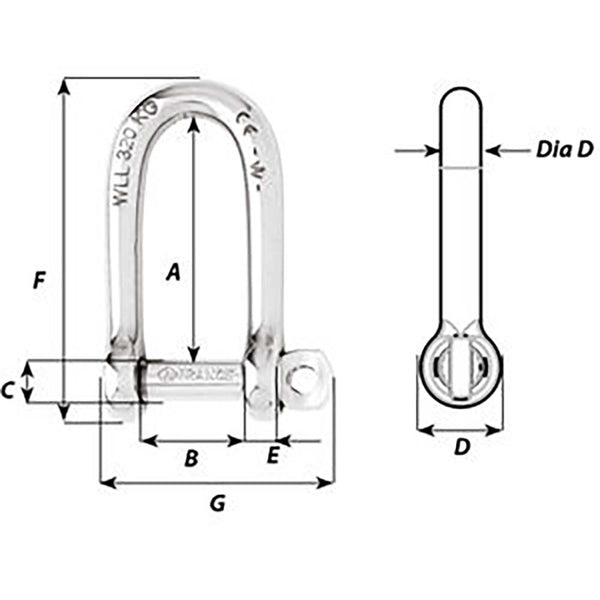 Wicahrd SelfLocking Long D Shackle  Diameter 5mm  316 1212W