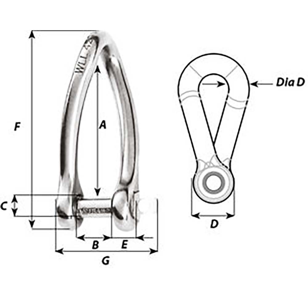 Wichard Captive Pin Twisted Shackle - Diameter 8mm - 5/16" [1424W] Secondary image