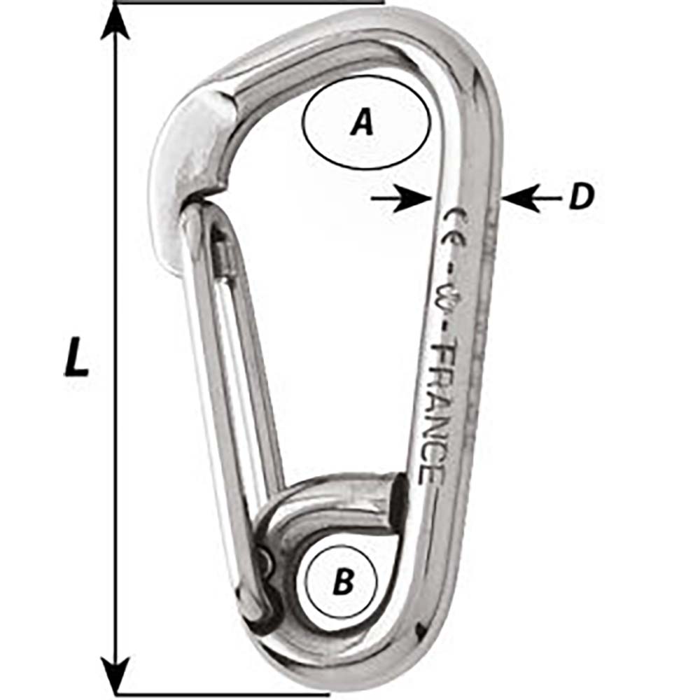 Wichard Asymmetric Carbine Hook - Length 60mm - 1/4" [2323W] Secondary image