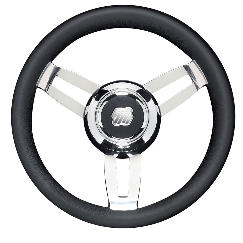 Uflex Morosini 138 Steering Wheel  Black Polyurethane wStainless Steel Spokes  Chrome Hub MOROSINI UCHB Main image
