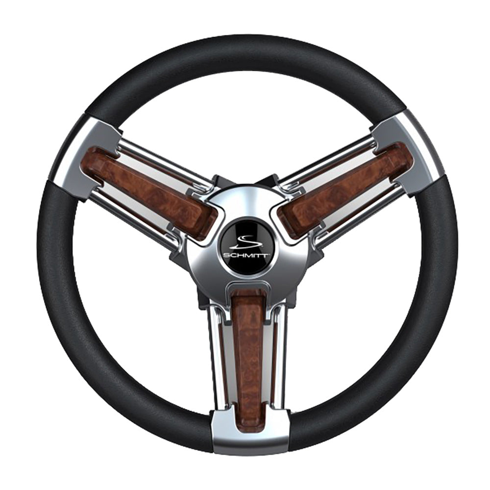 Schmitt Marine Burano Wheel 14 34 Tapered Shaft Burl Polyurethane wStainless Spoke Includes Center CapNut PU10511104R Main image