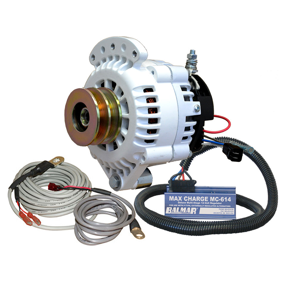 Balmar Alternator 100 AMP Kit 12V 12 Single Foot Spindle Mount Dual Vee Pulley Regulator  Temp Sensor 621VUPMC100DV Main image
