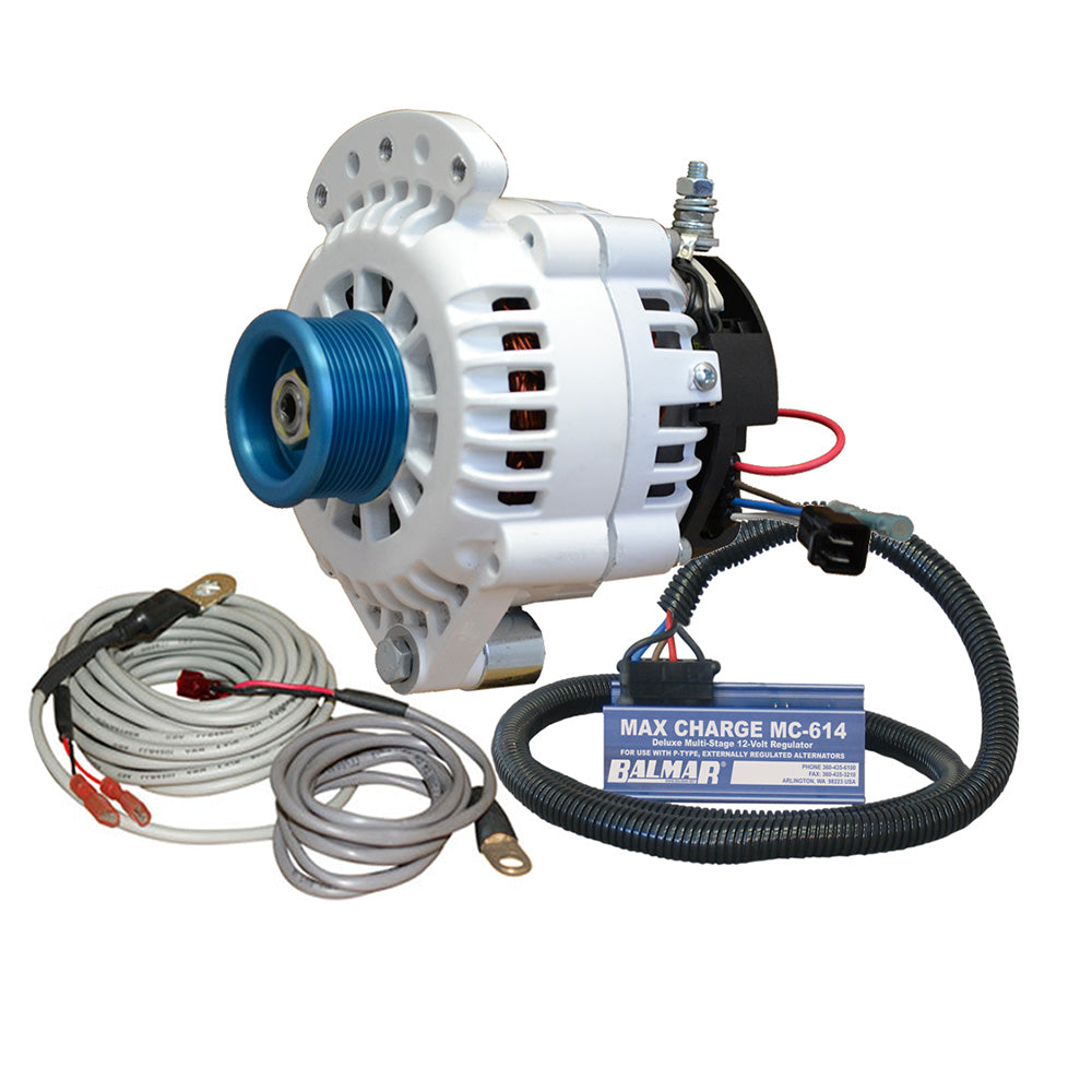 Balmar Alternator 100 AMP Kit 12V 12 Single Foot Spindle Mount J10 Pulley Regulator  Temp Sensor 621VUPMC100J10 Main image