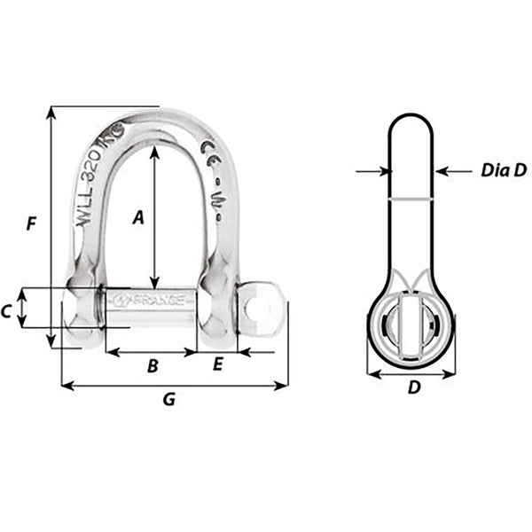 Wichard SelfLocking D Shackle  12mm Diameter  1532 1206W