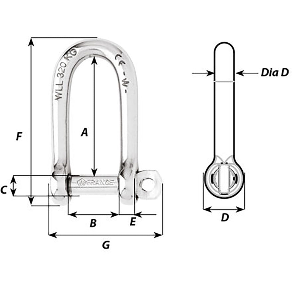 Wichard Self-Locking Long D Shackle - 10mm Diameter - 13/32" [1215W] Secondary image