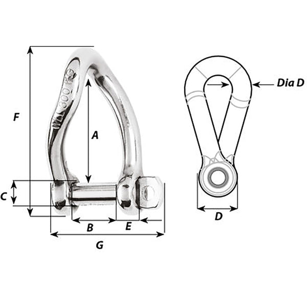 Wichard SelfLocking Twisted Shackle  10mm Diameter  1332 1225W
