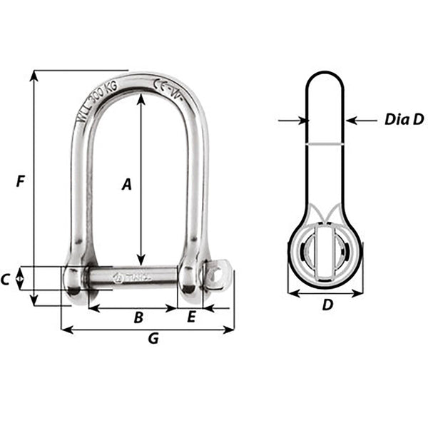 Wichard SelfLocking Large Opening Shackle  6mm Diameter  14 1263W
