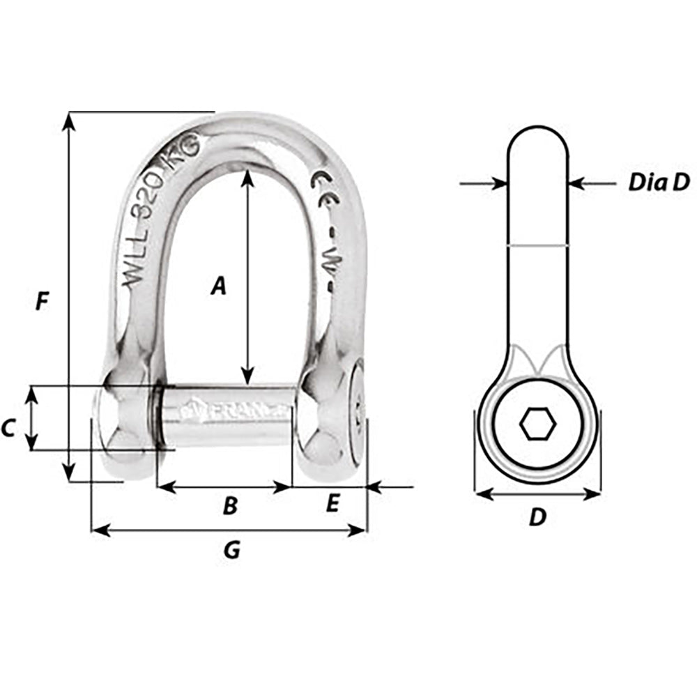 Wichard Self-Locking Allen Head Pin D Shackle - 12mm Diameter - 15/32" [1306W] Secondary image
