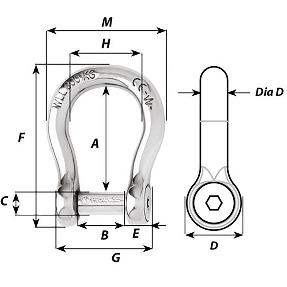 Wichard Self-Locking Allen Head Pin Bow Shackle - 6mm Diameter - 1/4" [1343W] Secondary image