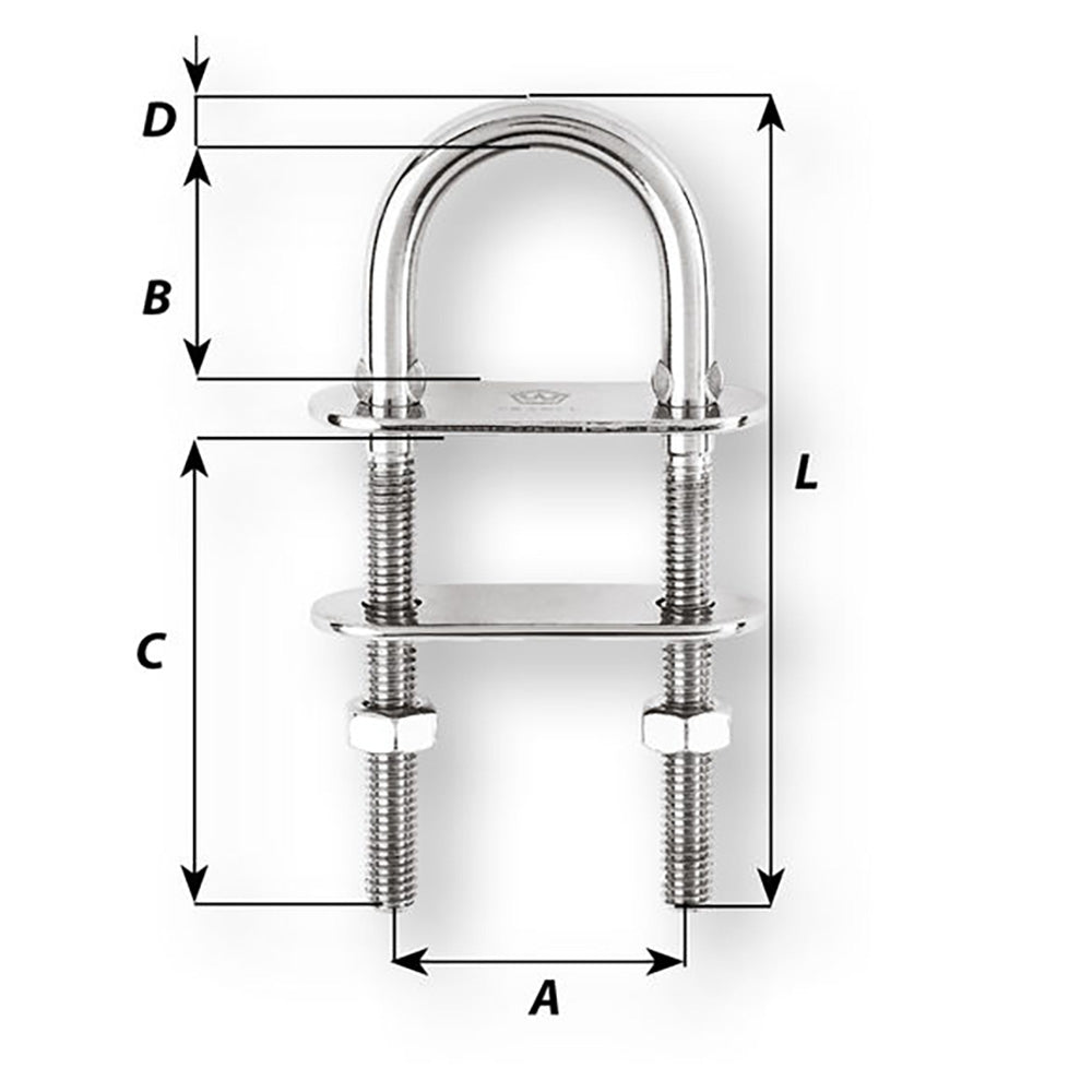 Wichard U-Bolt Pad Eye - 6mm Diameter - 15/64" - 70mm Length - 2-3/4" [6513W] Secondary image