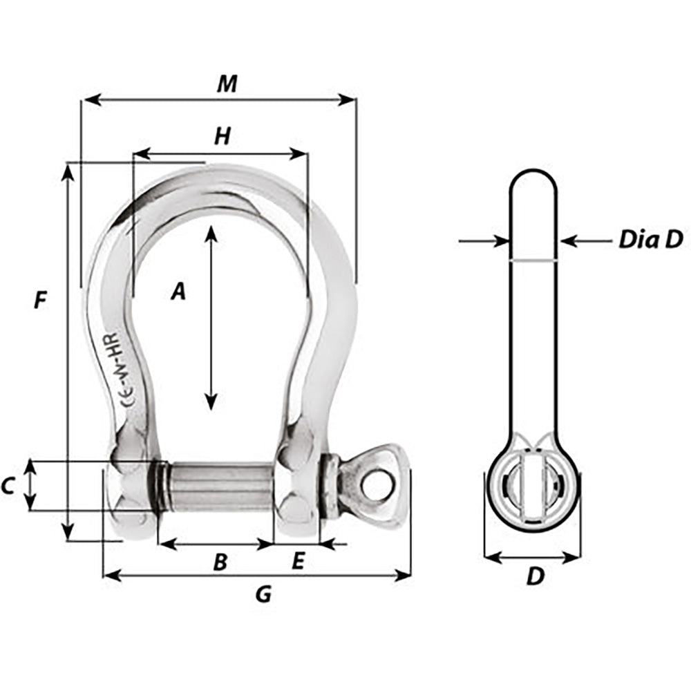 Wichard HR Bow Shackle - 20mm Diameter - 25/32" [11248W] Secondary image