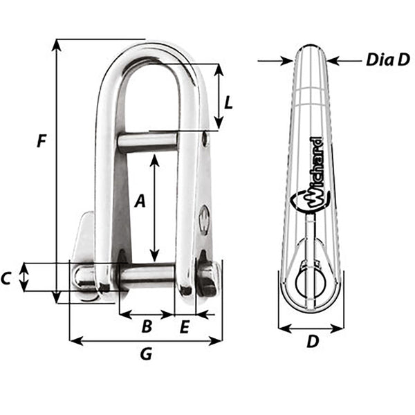 Wichard HR Key Pin Shackle With Bar  6mm Pin Diameter 91433W