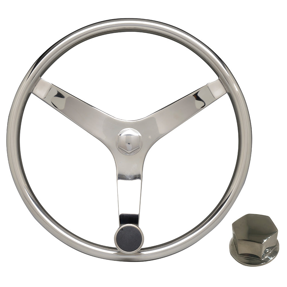 Uflex  V46  135 Stainless Steel Steering Wheel wSpeed Knob  Chrome Nut V46 KIT Main image