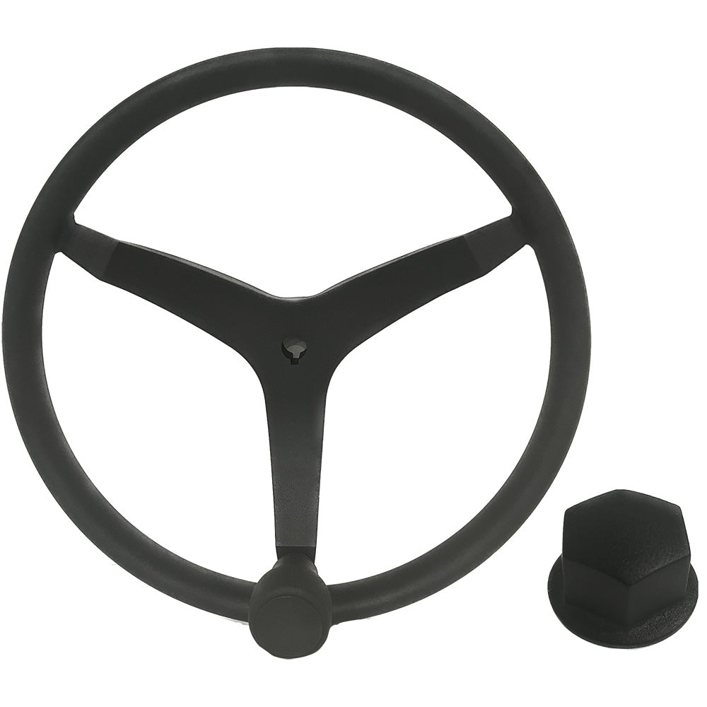 Uflex  V46  135 Stainless Steel Steering Wheel wSpeed Knob  Chrome Nut  Black V46B KIT Main image