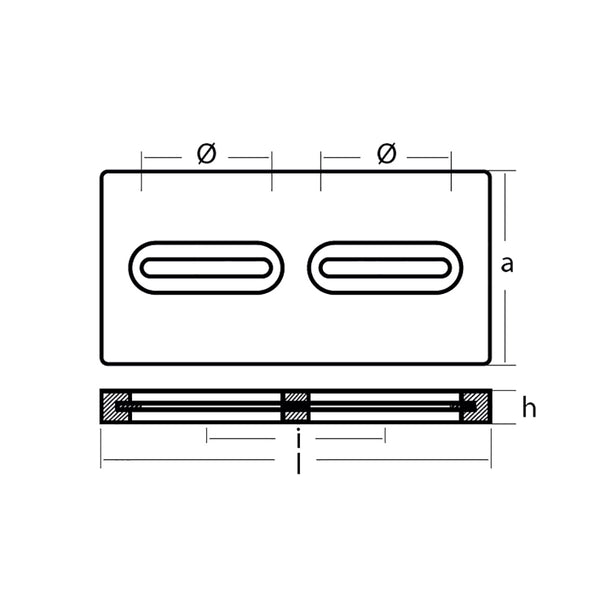 Tecnoseal Rectangular Zinc Plate Anode wInserts  12 x 6 x 1 TECDIVERSD
