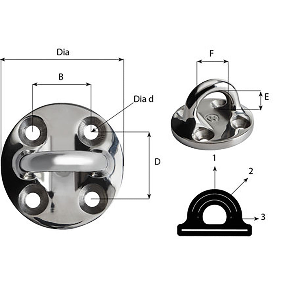 Wichard Round Pad Eye - 57mm Diameter (2-1/4") - Fixed [6635W] Secondary image