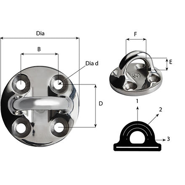 Wichard Round Pad Eye  57mm Diameter 214  Fixed 6635W