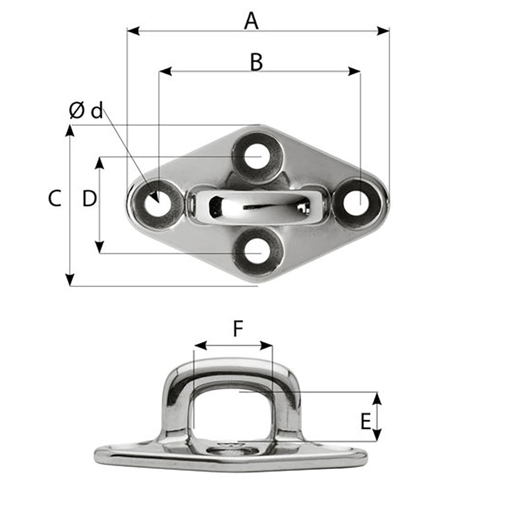 Wichard Diamond Pad Eye - Square - 98mm Length (3-55/64") - M8 Screw [6656W] Secondary image